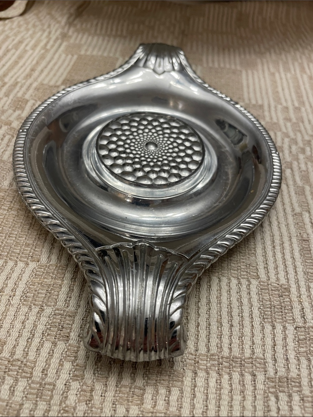 Vintage Silver-Color Decorative Metal Serving Dish with Rope-Edge Detail